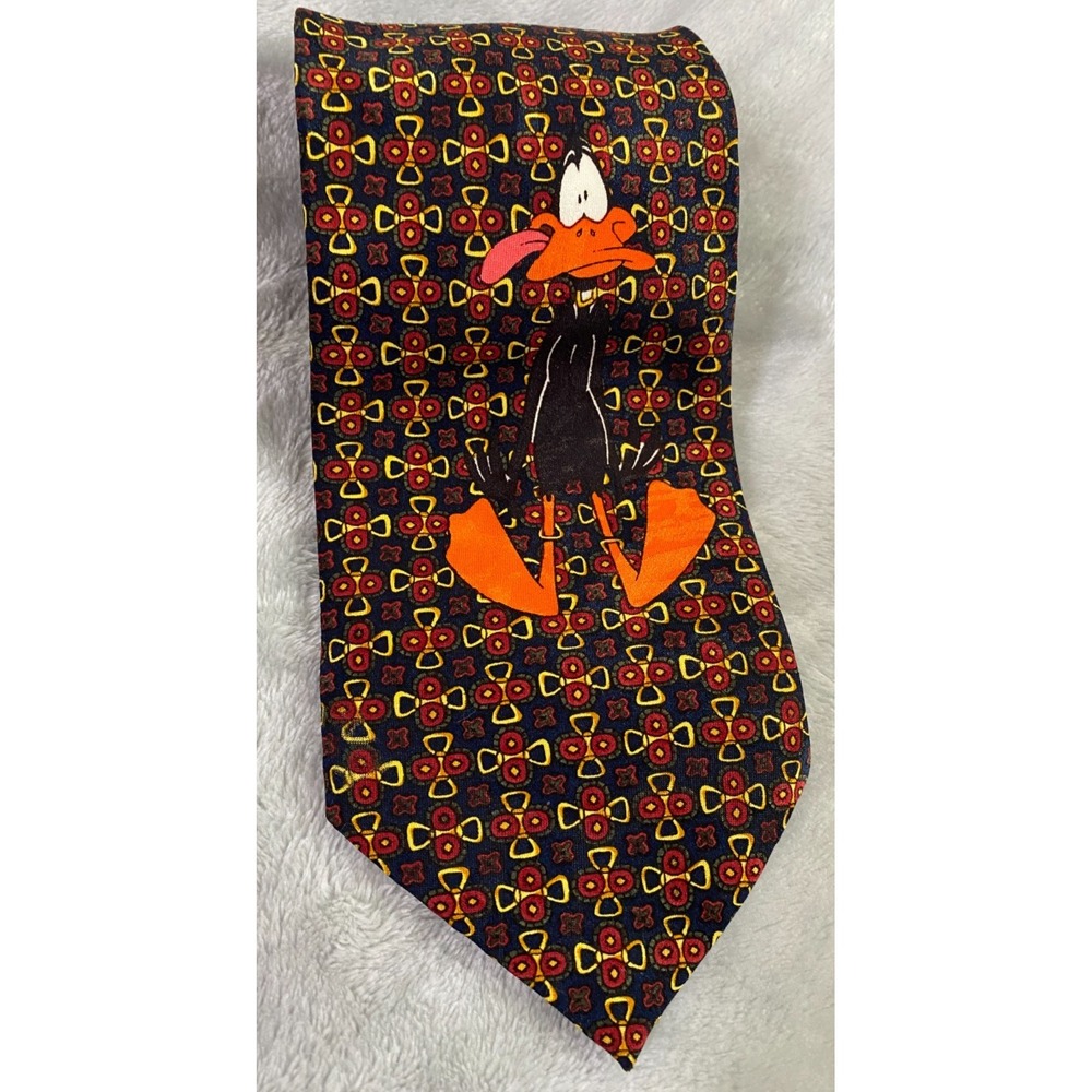 Vintage 90s Looney Tunes Mania Daffy Duck Necktie Men OS Blue Business Casual